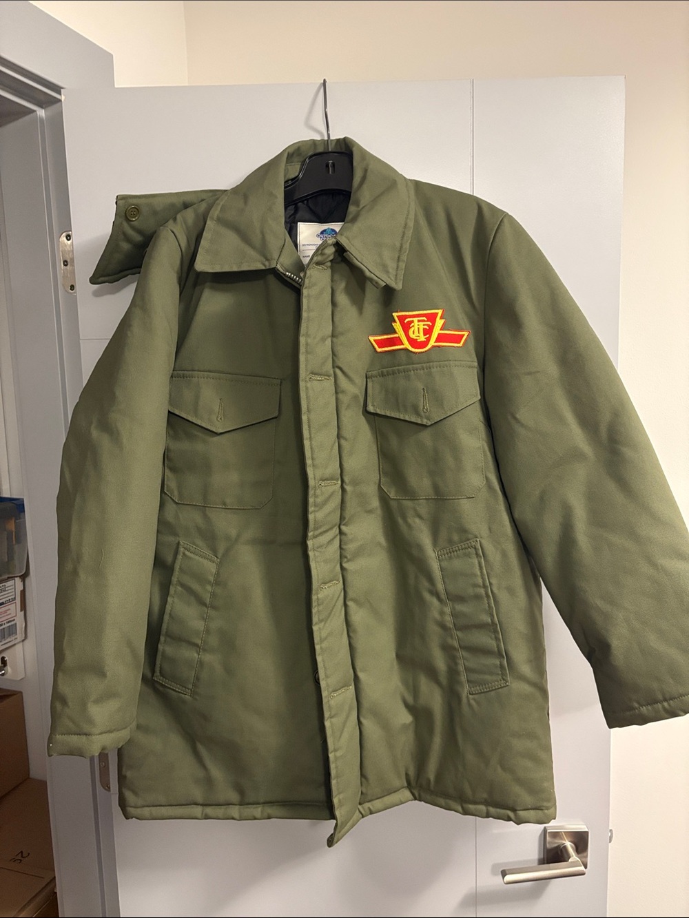 TC Olive Green Military Field Jacket with Red and Yellow Patch